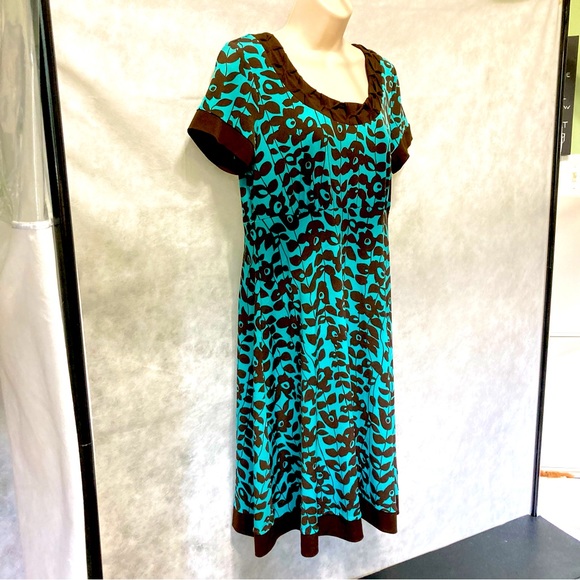 Teal Floral Flowy Knee Length Turquoise Brown by Apt 9 Dress Womens Petite Large - Picture 2 of 16